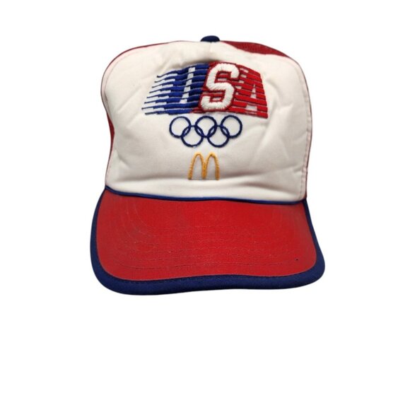Vintage 1984 McDonalds Olympics Los Angeles Snapback Trucker Hat Red Blue READ - Picture 1 of 8